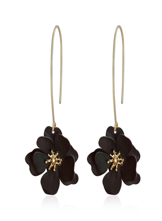 Anmpab Bohemian Matte Flower Dangle Drop Earrings floral Stud Earrings For Women Statement Wedding Holiday Jewelry (Black) - Image 1